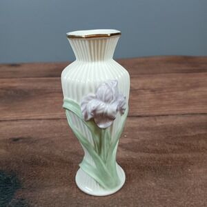 Lenox American by Design Ceramic Iris Flower Bud Vase Gold Rim